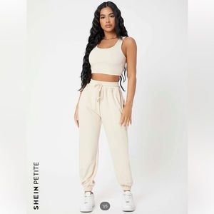 Shein solid crop tank top and joggers set